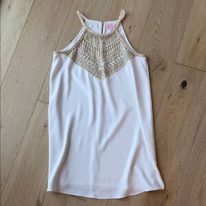 Lilly Pulitzer White Halter Tank with Gold Crochet Yoke